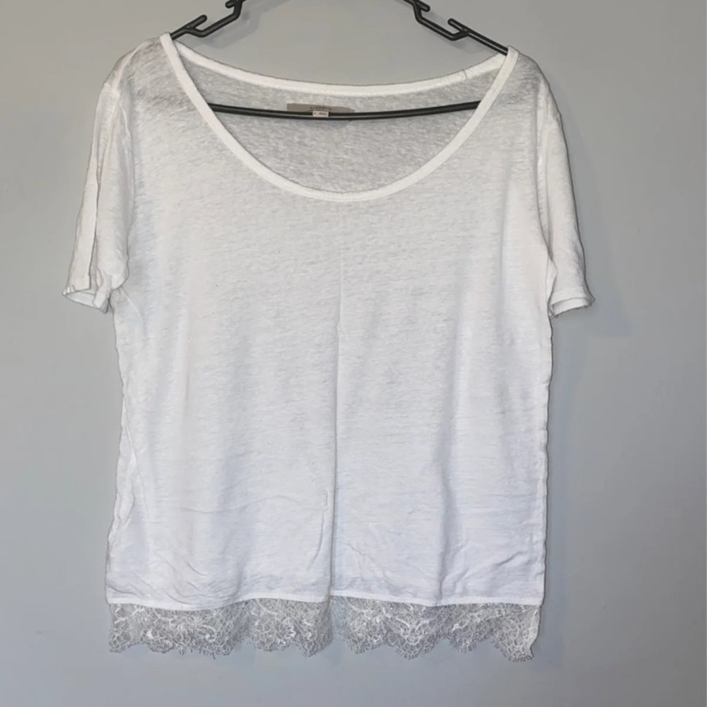 White top with lace bottom trim